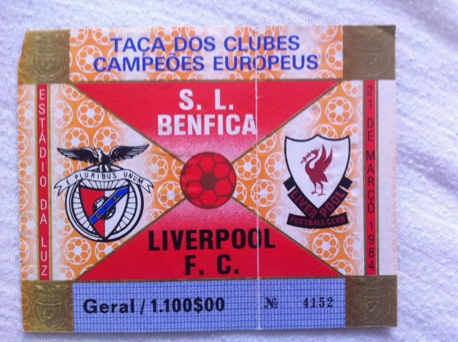 Bilhete para Colecionador do Jogo Benfica-Liverpol de 1984