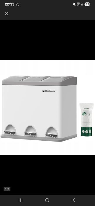 Kosz na śmieci odpady do segregacji 3 komory pedałowy 24L stal 3x 8L