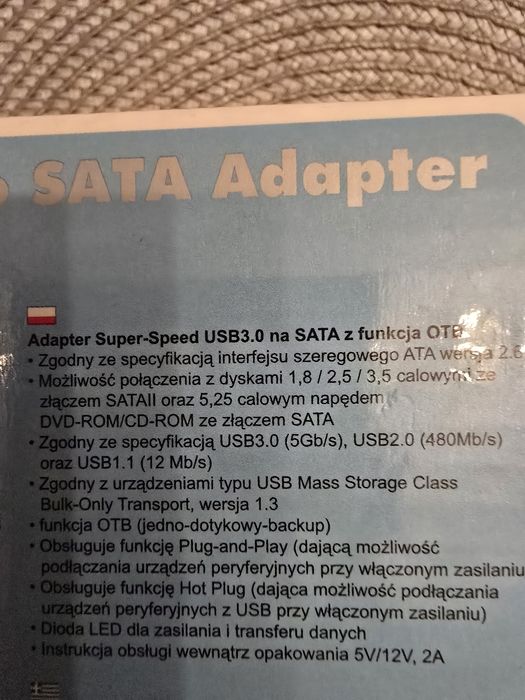 Adapter Super-Speed USB 3.0 na SATA z funkcją OTB
