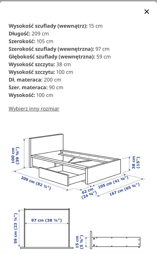 Łóżko z 2 szufladami