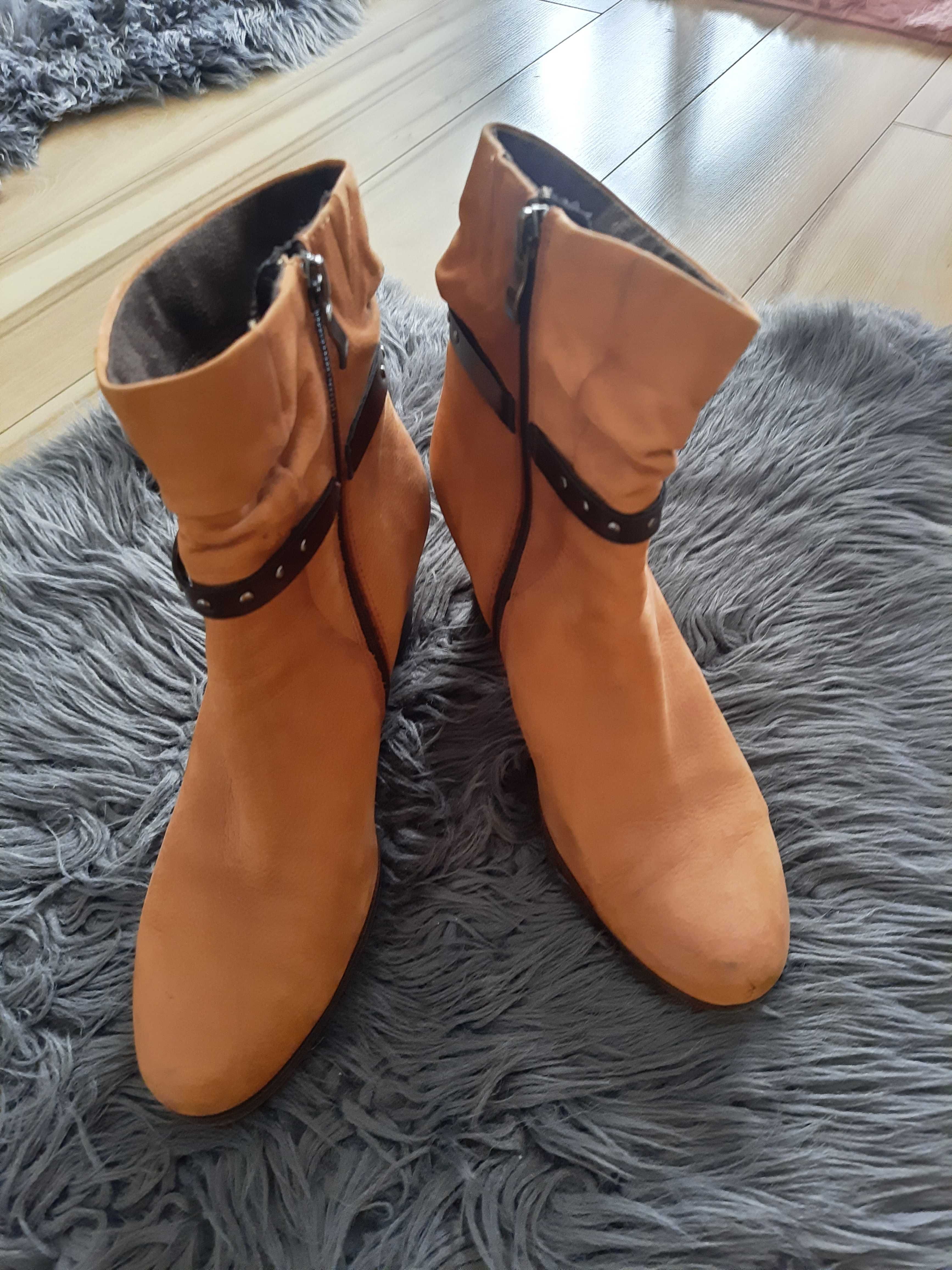 Skórzane botki Leone# buty przejściowe na obcasie r. 41
