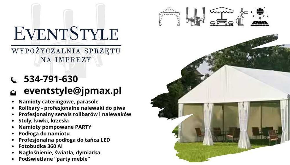 Wynajem Zestawy biesiadne stoły ławki krzesła parasole namioty rollbar