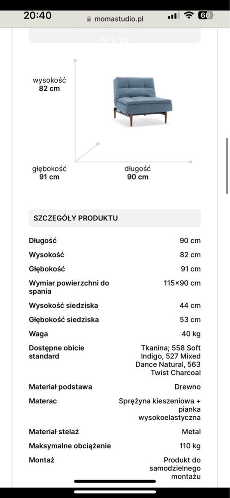 MOMA studio fotel rozkładany Dublexo Soft
