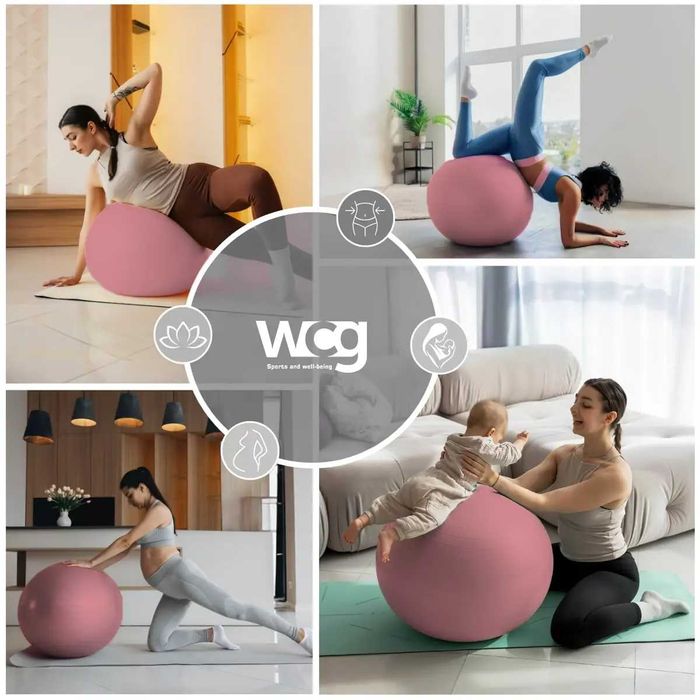 М'яч для фітнесу (фітбол) WCG 55 Anti-Burst 250кг Pale Pink + насос