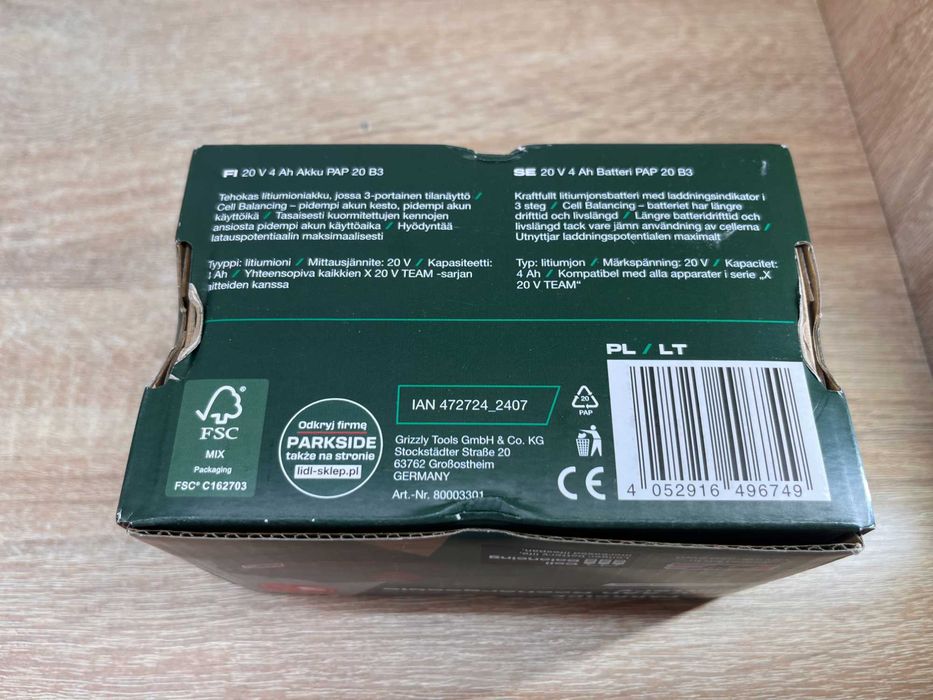 Akumulator 4Ah 20V PARKSIDE PAP 20 B3