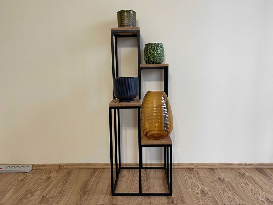 Kwietnik stojący na 4 kwiaty, dąb, duży, stojak kaskada