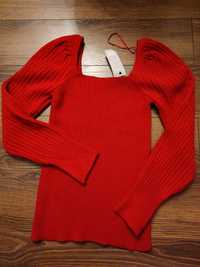 Sweter sweterek czerwony święta bufki prążkowany s 36 nowey
