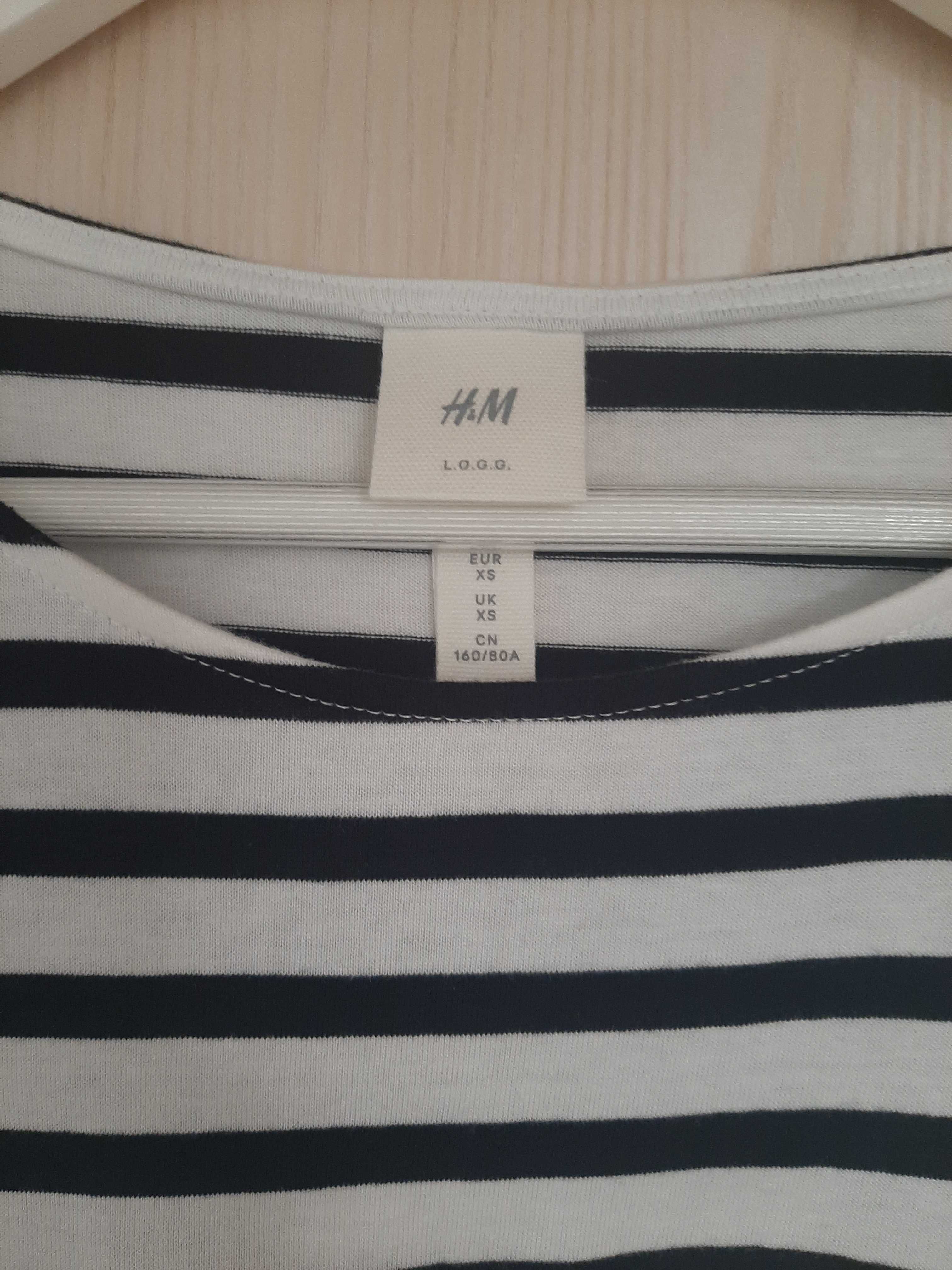 Sukienka casual biała w czarne paski H&M, bawełna i modal, r. S
