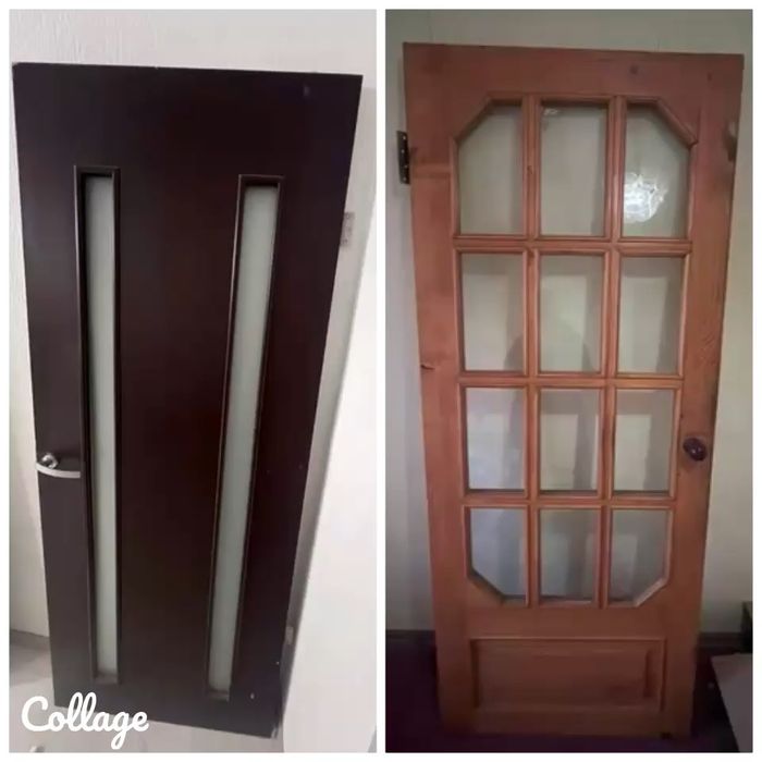 2 двері, деревʼяні двері і картонні