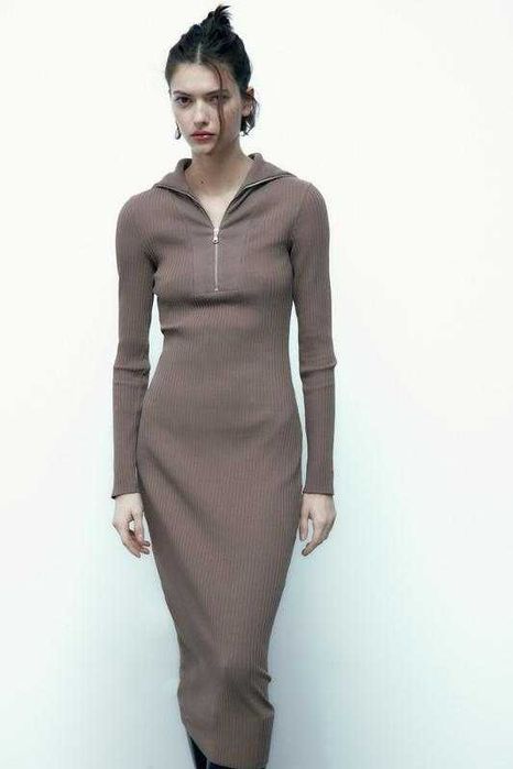 Сукня в рубчик міді із блискавкою від zara, розмір s