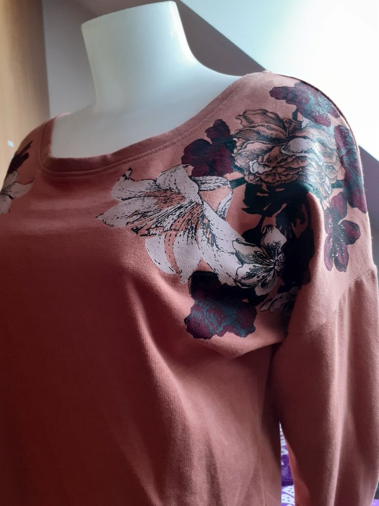 Nowa piękna bluza damska kwiaty wiązanie M bawełna wiosna