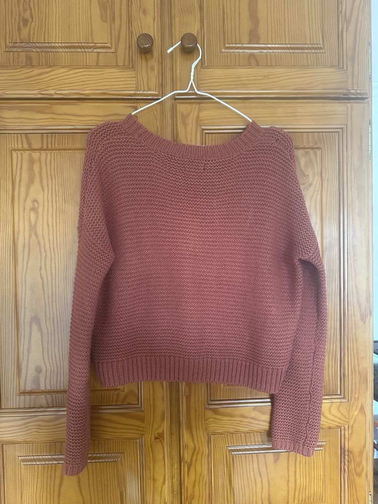 Camisola malha bordô/coral bershka