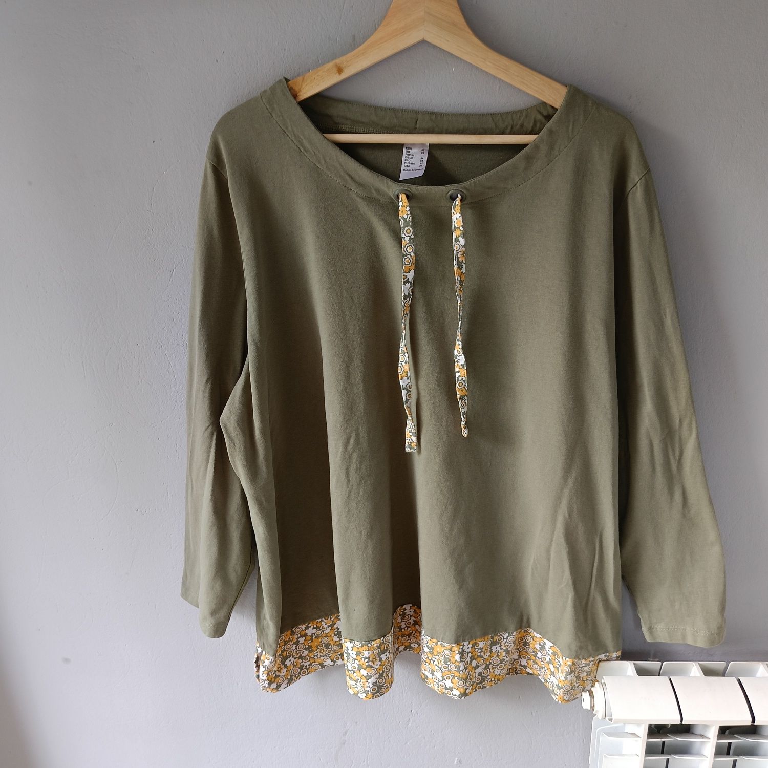 Niemiecka marka 52 6XL przewiewna bluzka damska khaki coquette na lato