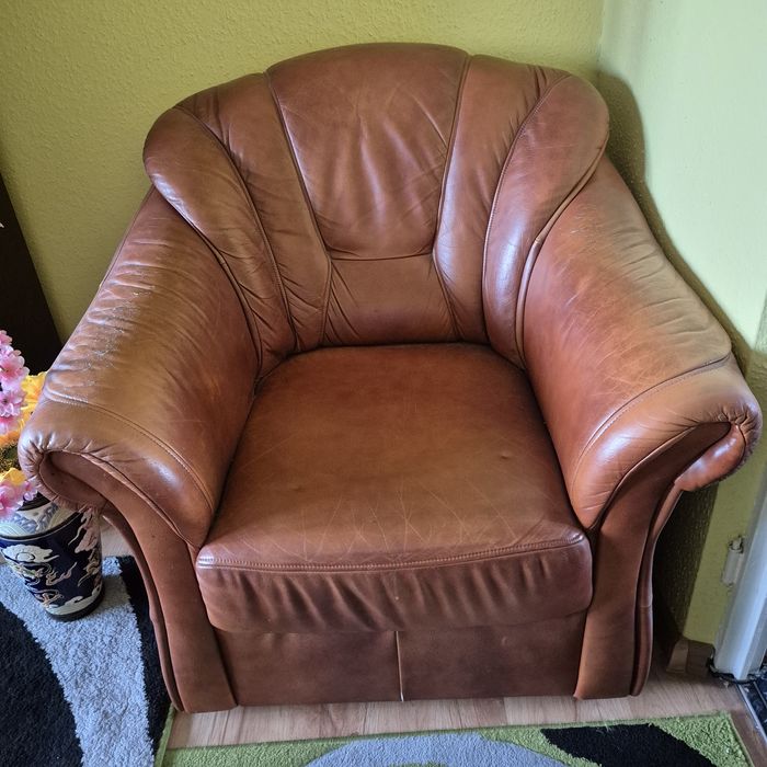 Skórzany fotel wypoczynkowy – wygodny i solidny, Poznań, 100 zł