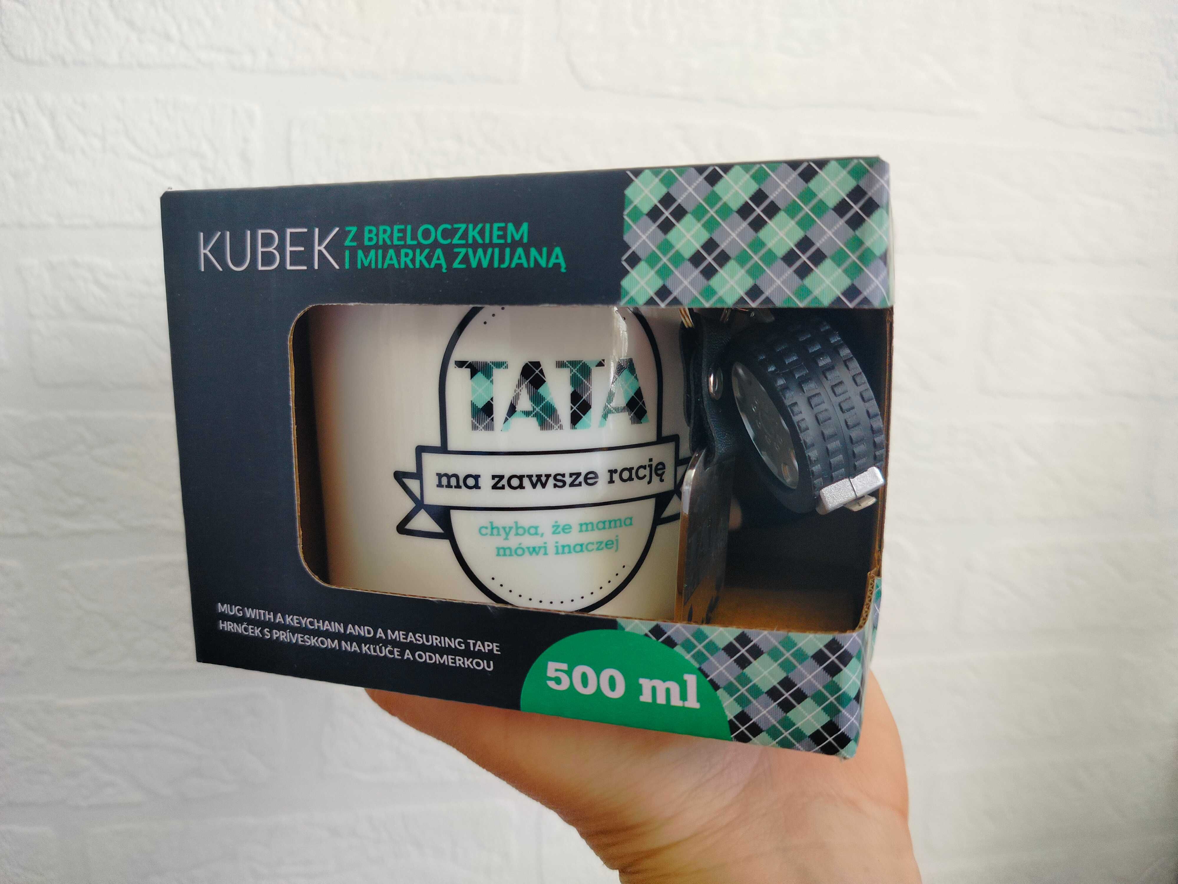 Kubek z porcelany dla taty Dzień Ojca 500ml z breloczkiem i miarą