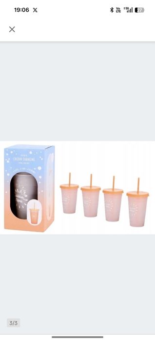 Kubki zmieniające kolor 4 Sztuki - 590 ml 12 elementów wraz ze słomkam