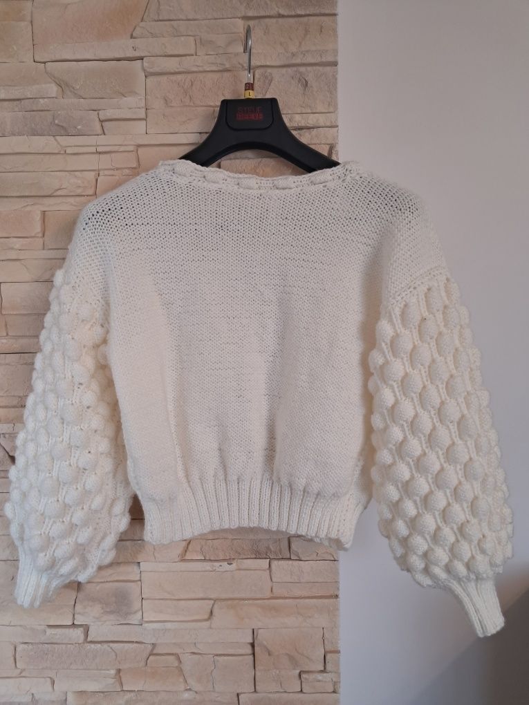 Sweter handmade, roz S, oversize,  wełna narzutka