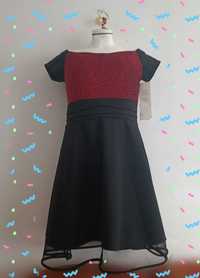 Śliczna sukienka włoska czarno-czerwona rozmiar L