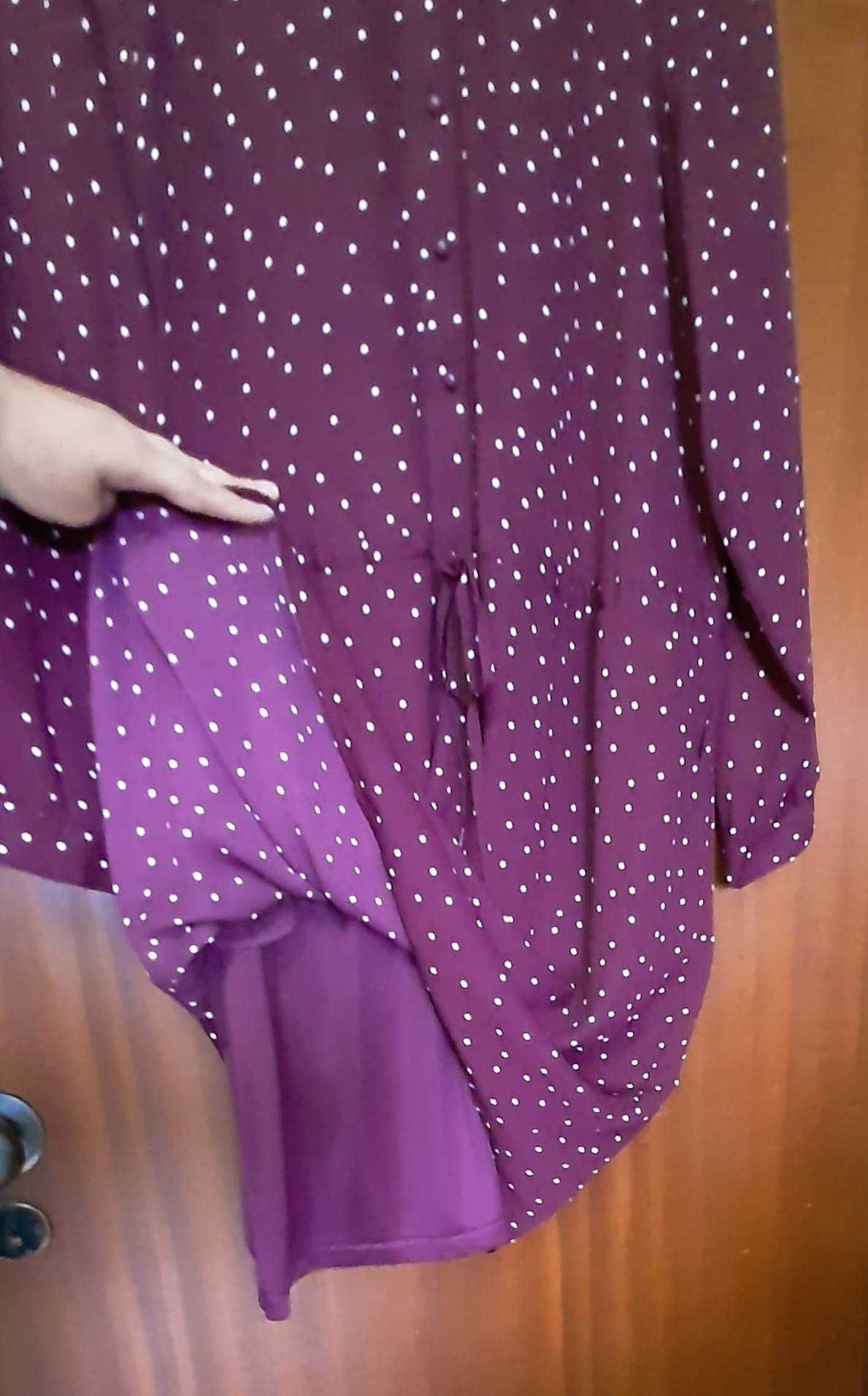 Vestido bordeaux com bolas brancas, Cortefiel, NOVO