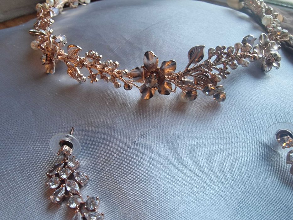 Tiara ślubna + kolczyki czerwone złoto