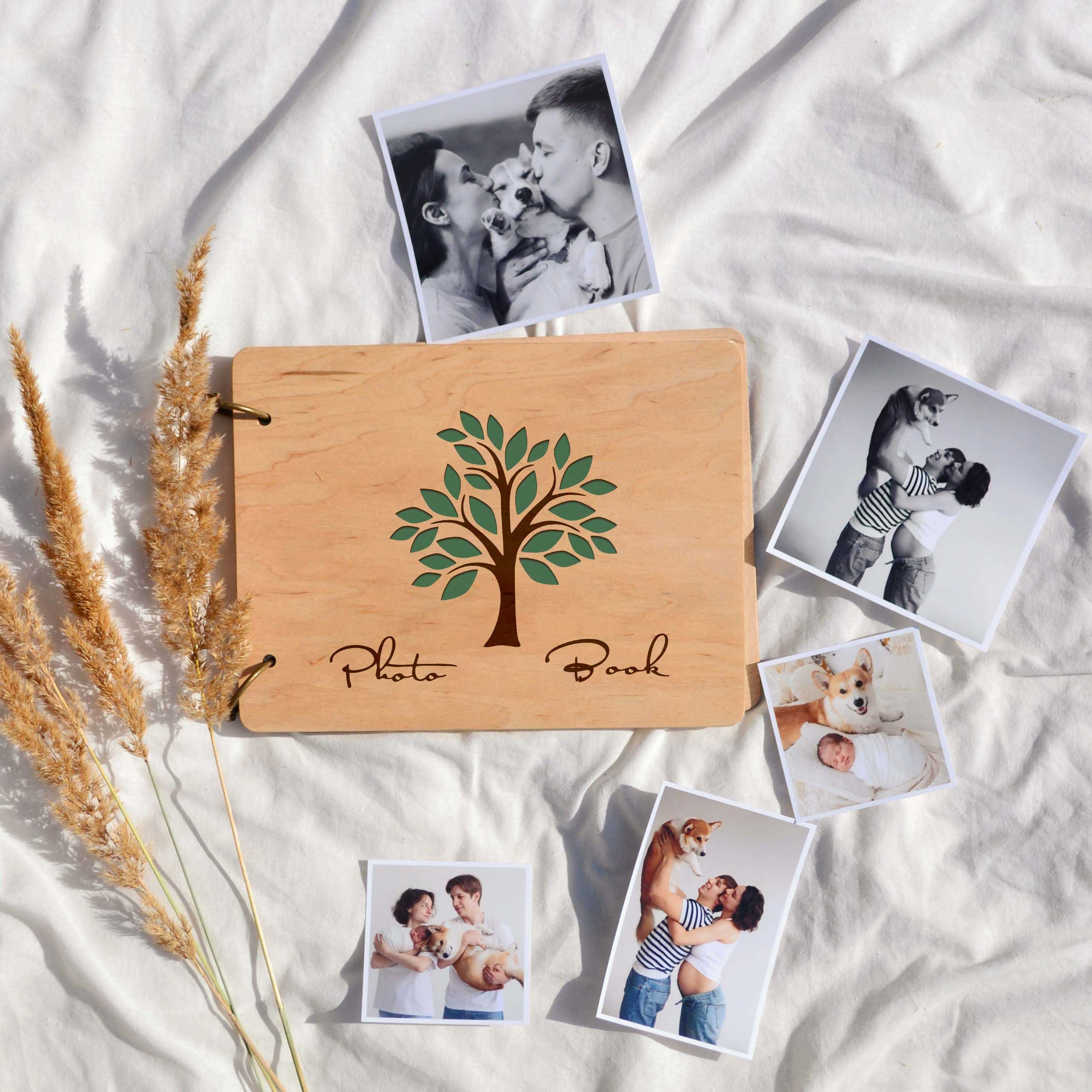 Альбом для фотографій дерев'яний/   крафтбук "дерево з листям"