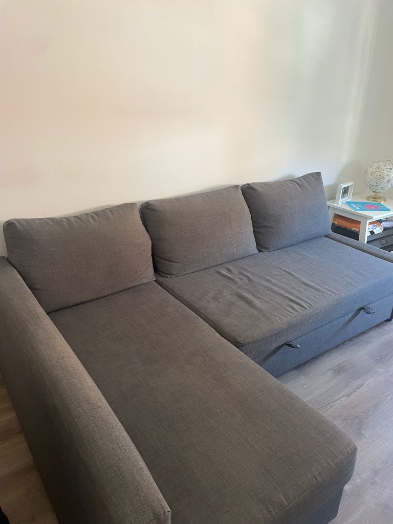 Sofá-cama de canto c/arrumação (cinza escuro)