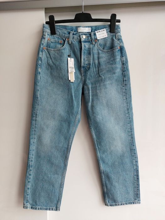 Jeansy Topshop S W28 L30 niebieskie klasyczne do kostek S 36