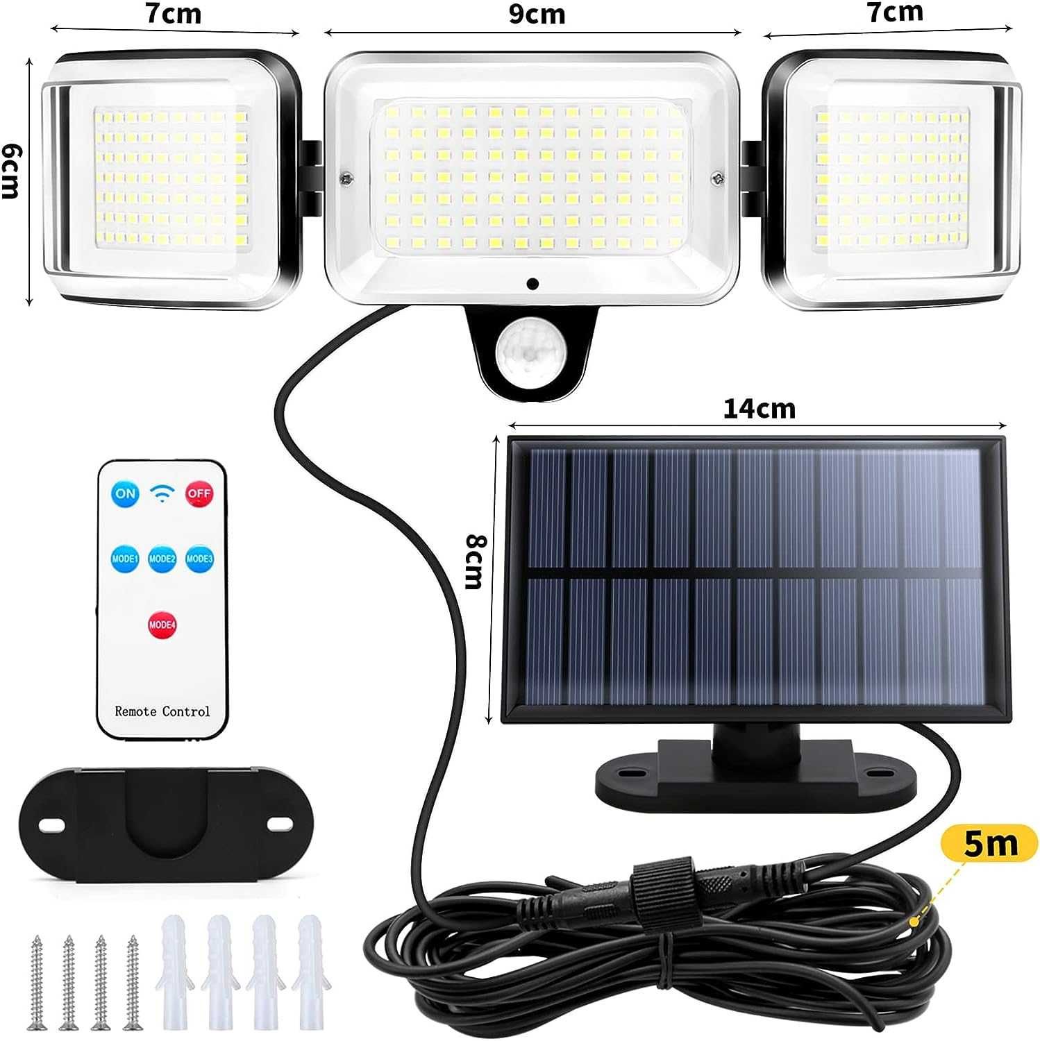 Lâmpada luz com Painel Solar sensor movimento exterior Garagem Jardim