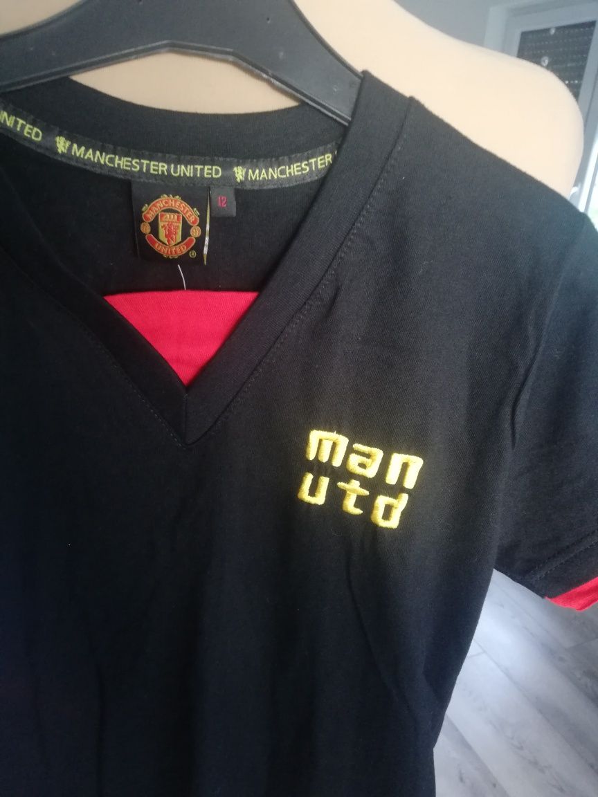 R. M L damski czarny nowy tshirt dla fanki Manchester United