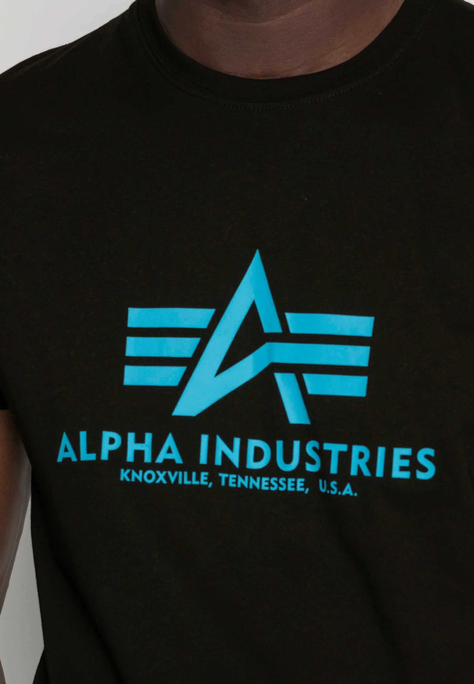 ALPHA INDUSTRIES t-shirt Basic czarny z niebieskim logo