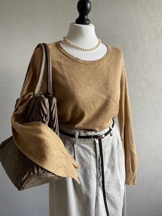 Musztardowy sweter bluzka melanż  bawełna camel jesień