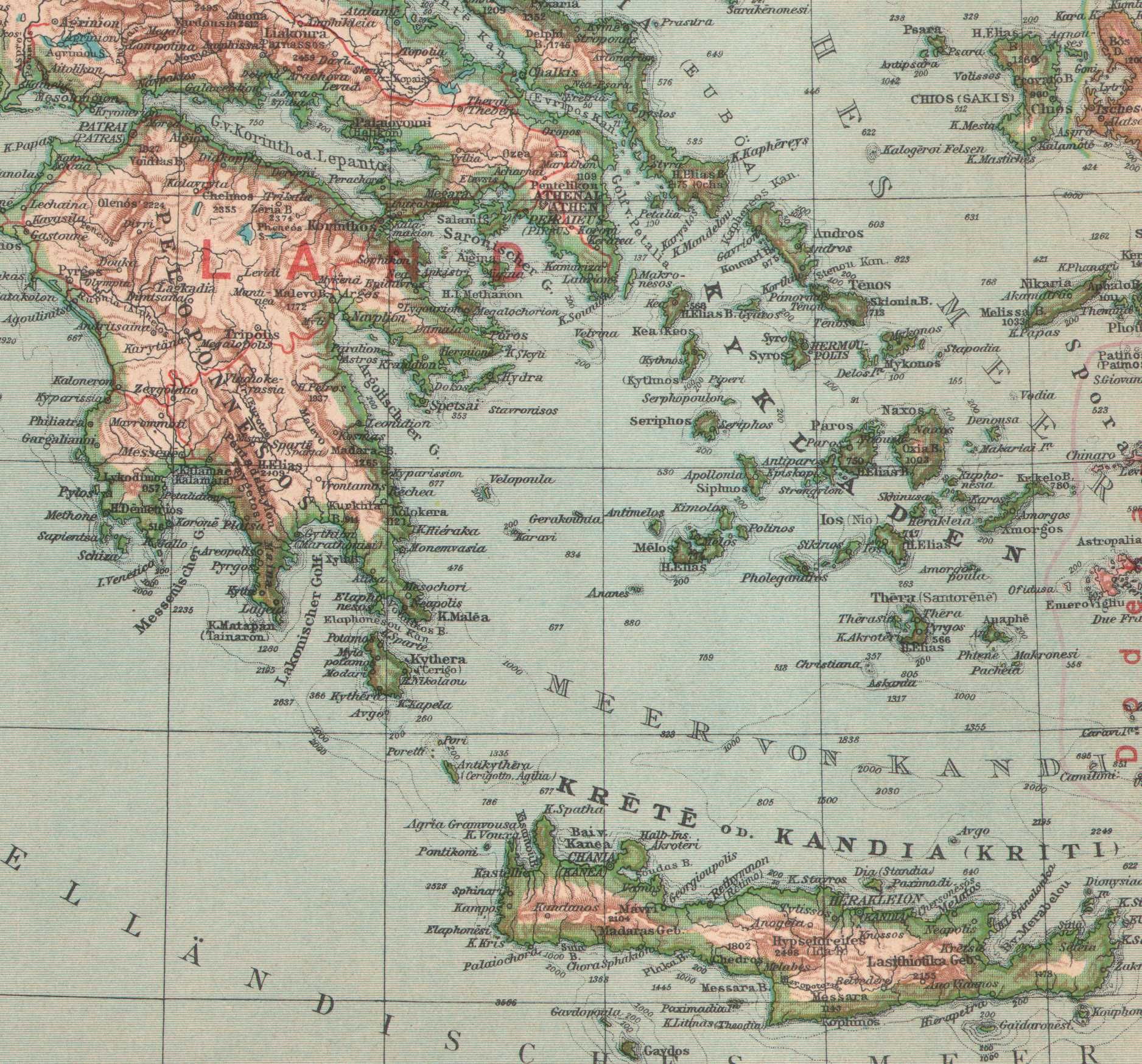 Grecja Morze Egejskie Kreta. Stara mapa 1938 r. autentyk