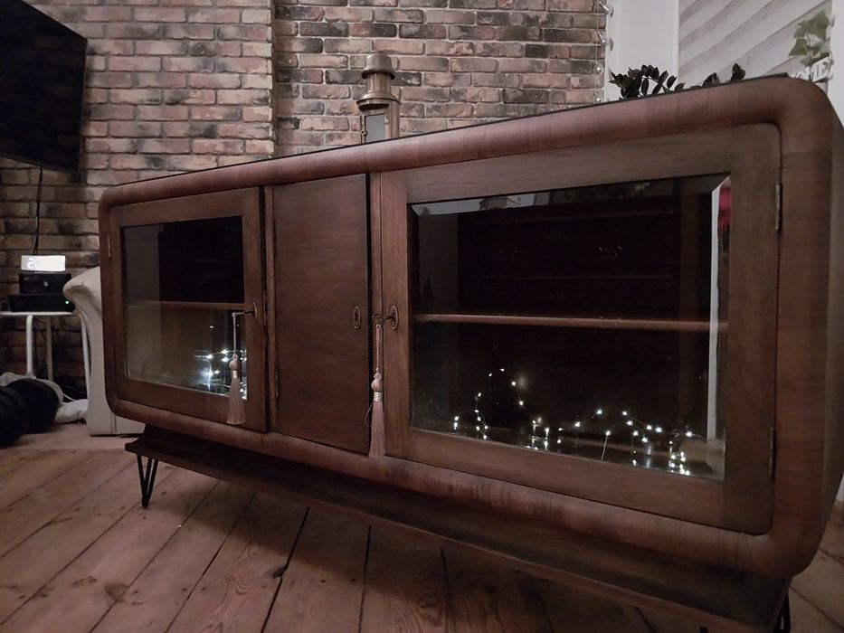 Przedwojenna witryna art deco komoda barek dębowa retro vintage