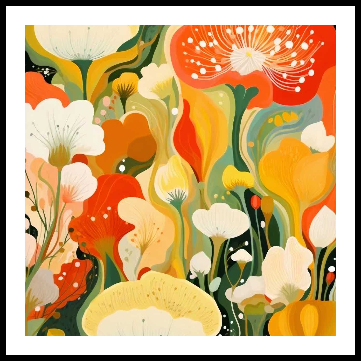 Plakat 50x50cm Kwiatowy Raj | Boho Vintage Kwiaty Łąka | Do salonu