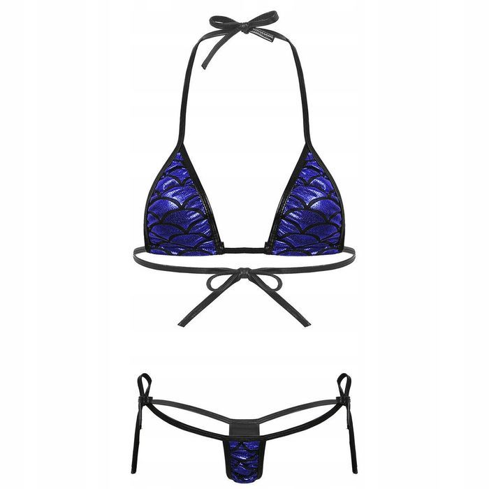 Seksowne micro bikini wiązane strój kąpielowy plaża łuska niebieski