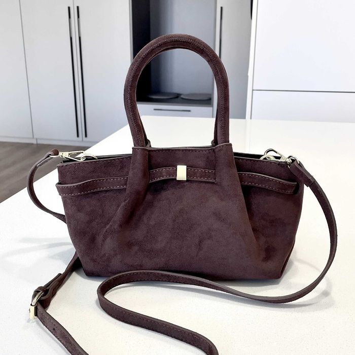 Стильна сумка гондола тоут жіноча коричнева колір кави якісна екозамша