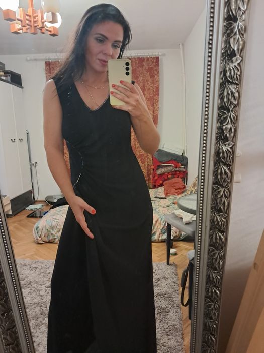 Elegancka maxi czarna sukienka z bolerkiem rozm. M. L