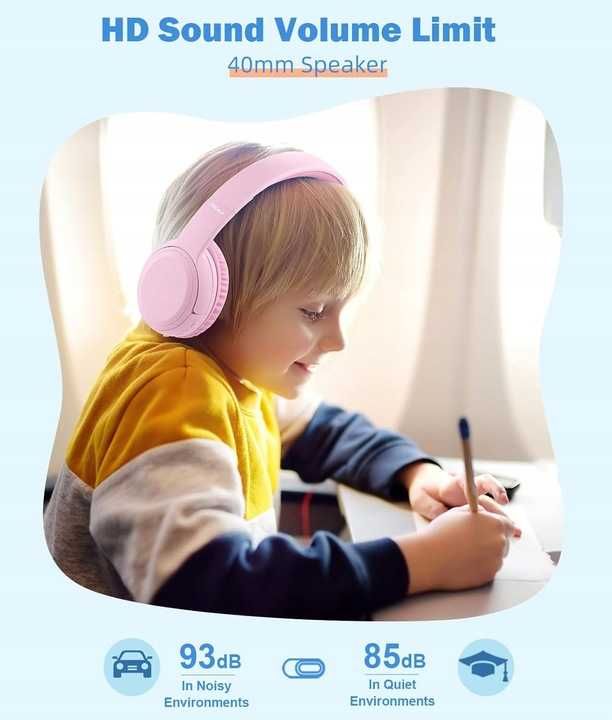 Słuchawki Bluetooth dla dzieci ograniczenie 85/93 dB BT 5.1 RÓŻ [2195]