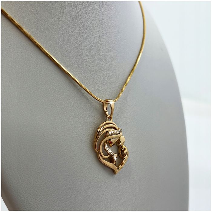 Złoty Naszyjnik Stal Chirurgiczna Łańcuszek Żmijka + Zawieszka Z Cyrko