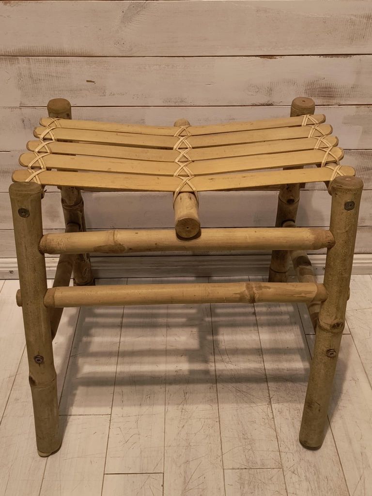 Stołek taborek Boho, bambusowe siedzisko vintage retro stylowe