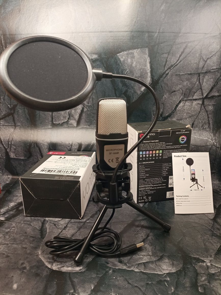 SF666R USB мікрофон Професійний відеозапис RGB Конденсатор ШУМОдав