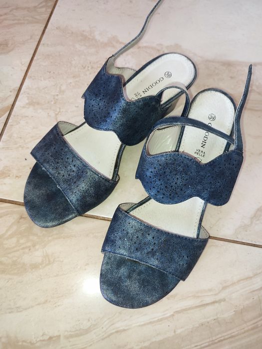 Damskie półbuty sandały jeansowe niebieskie skórzane 39