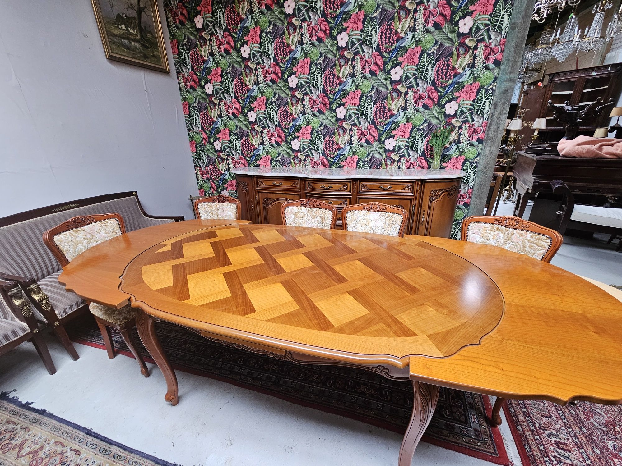 Rozkladany owalny stół Ludwik + 5 krzeseł tapicer. #958 Stylowy Węgrów