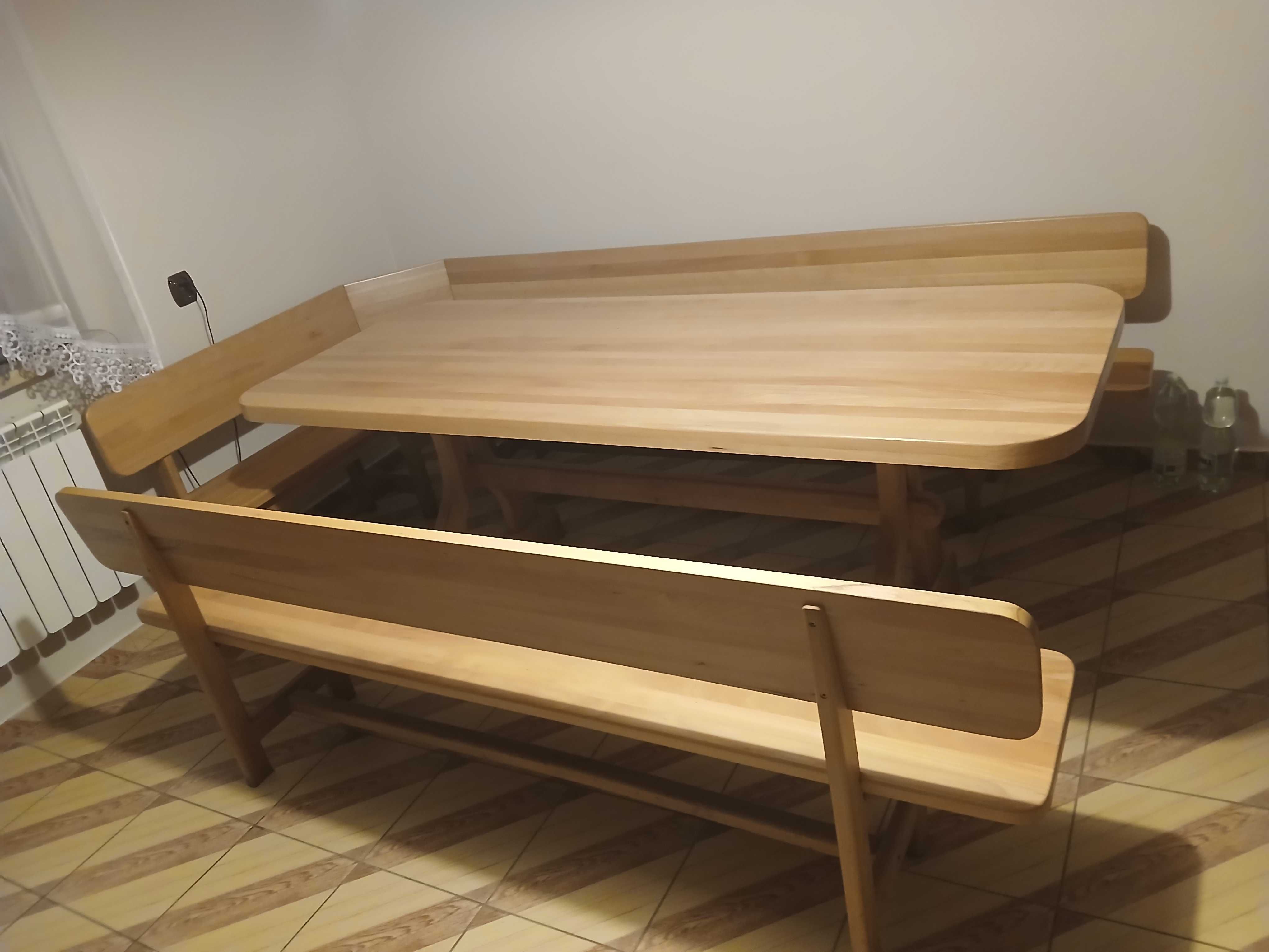 stół salonowy z ławkami duży drewniany komplet bukowy