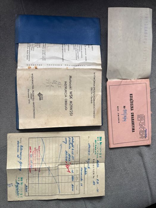 Oryginalne dokumenty zakupu motocykla WSK M21W-251(WSK 175) DUKLA