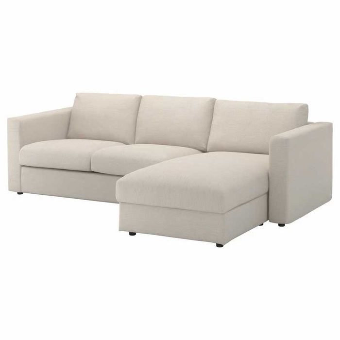 Sofá de três lugares com chaise longue do Ikea