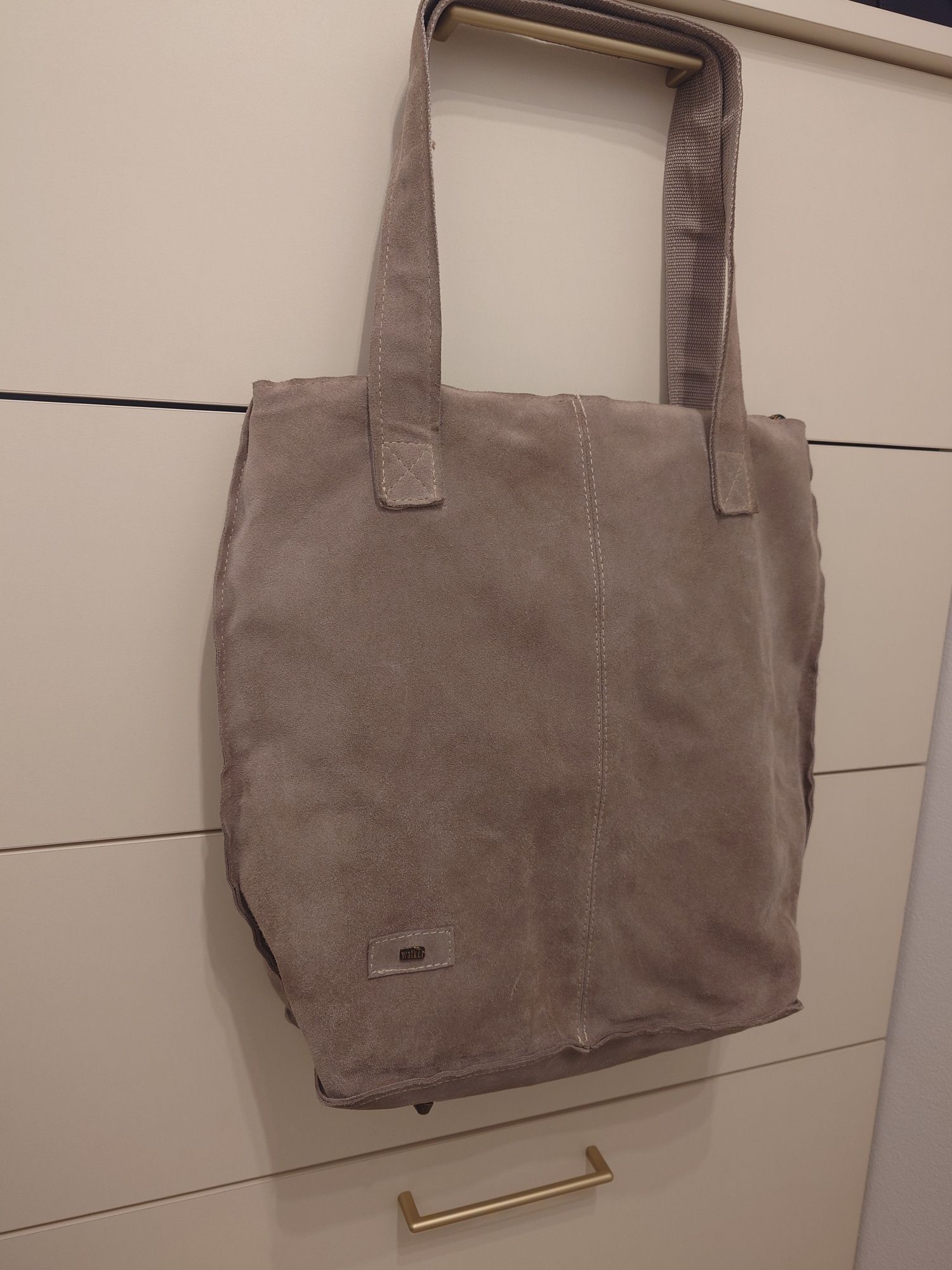 Skórzana zamszowa torba typu shopper