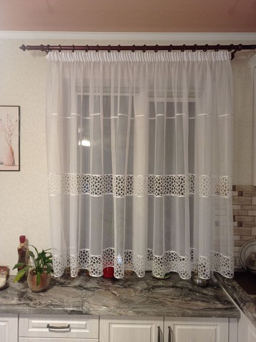 Тюль біла коротка 1.54, фіранка на кухню, в дитячу