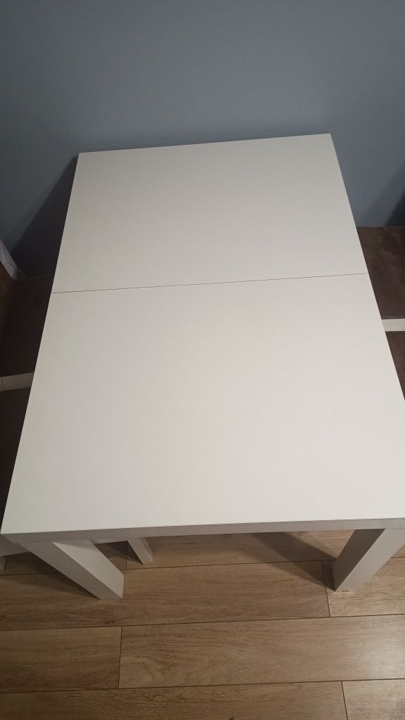 Stół rozkładany biały połysk . 120-160x80cm + 4 krzesła eko-skora