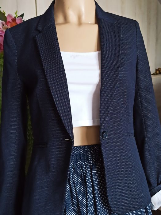 Sg Piękny elegancki żakiet 34 , XS granatowa marynarka damska 34 , XS